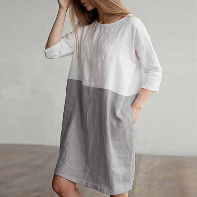 Vestido Fresco de Algodón y Lino con Manga Tres Cuartos - Image 3