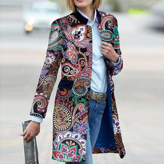 Chaqueta Larga Estampada de Manga Larga para Mujer - Image 10
