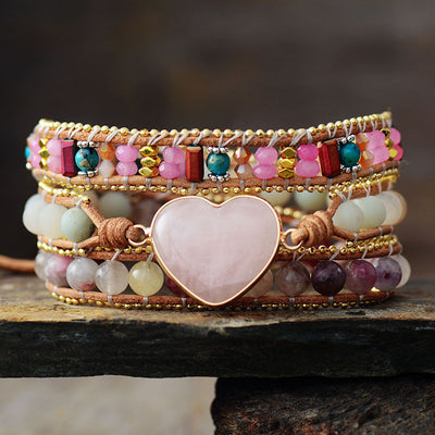 Pulsera de Cuero con Corazón de Cristal y Triple Vuelta - Image 8