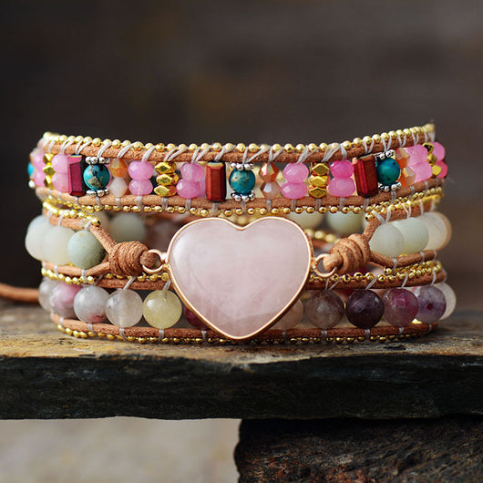 Pulsera de Cuero con Corazón de Cristal y Triple Vuelta - Image 8