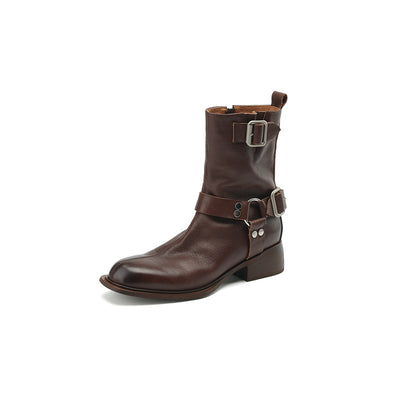Botas Cortas de Tacón Grueso Retro Versátiles - Image 5