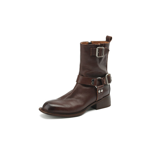 Botas Cortas de Tacón Grueso Retro Versátiles - Image 5