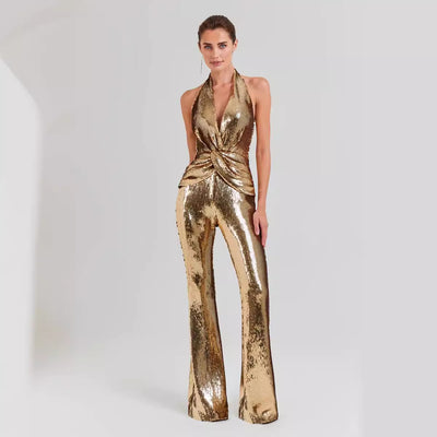 Jumpsuit Elegante sin Espalda con Lentejuelas para Mujer