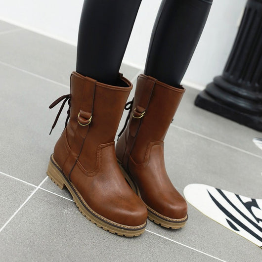 Botas de Cordones con Tacón Bajo y Punta Redonda - Image 10