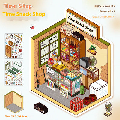 Diy Notebook Decompression Stacking Miniature Sticker set featuring a cute cartoon hot pot shop scene with animal characters. - Image 14