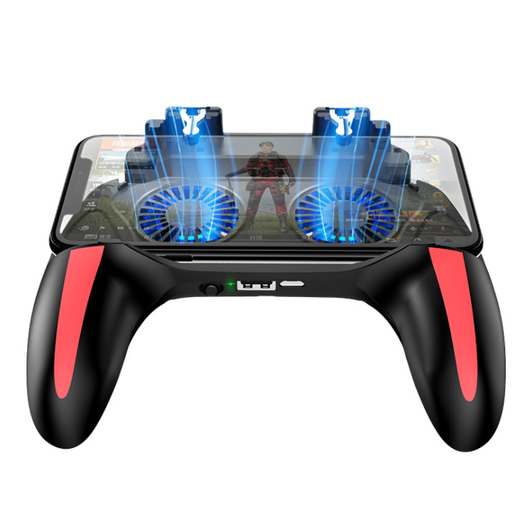 Black and red game controller with phone holder, dual cooling fans, and power bank function for smartphones. - Image 6