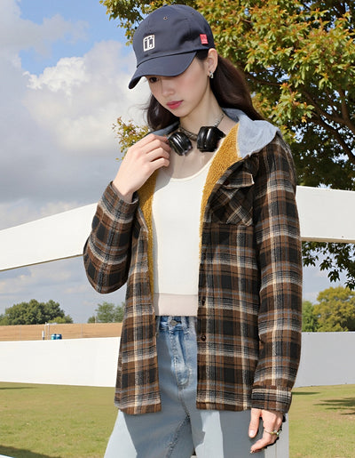 Camisa Cuadros Holgada con Capucha para Mujer - Image 12