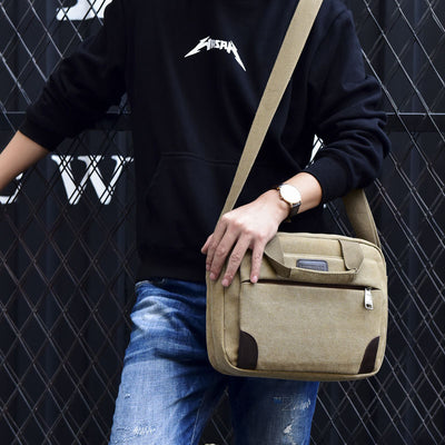 Bolsa de Lona para Hombre Estilo Retro - Maletín Casual con Múltiples Compartimentos - Image 14