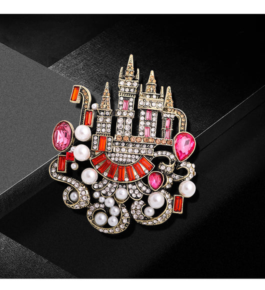 Broche Castillo Europeo Retro con Cristales de Diamante - Image 10