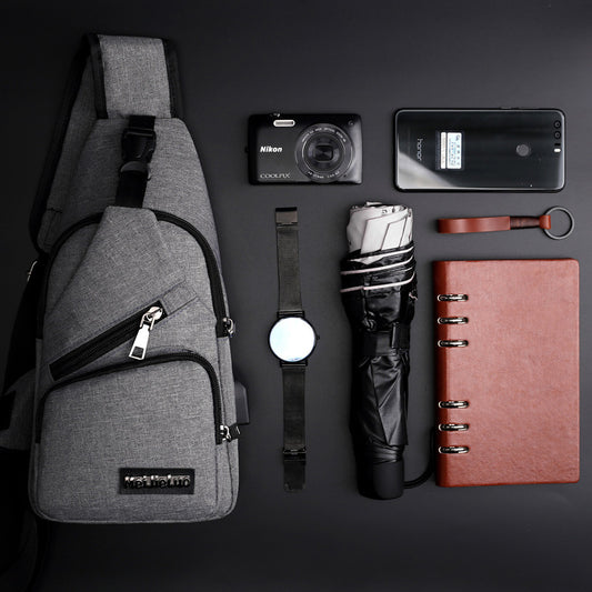 Bolsa de Pecho USB Carga Rápida - Mochila Deportiva Hombre Tela Impermeable