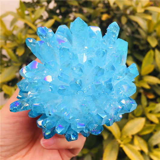 Clúster de Cristal Natural Electrochapado Azul y Blanco - Adorno Desmagnetizador de Escritorio - Image 12