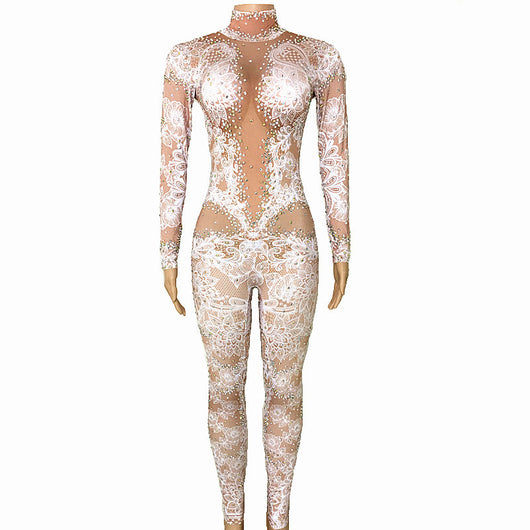Jumpsuit Estampado con Diamantes Completos para Mujer de Manga Larga - Image 8