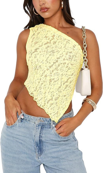 Top Encaje Asimétrico Espalda Descubierta - Estilo Urbano Minimalista - Image 13