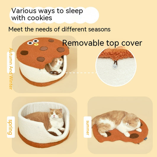 Cama Nido para Gatos con Forma de Galleta - Diseño Semicerrado - Image 3