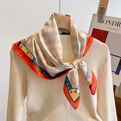 Pañuelo de Seda Cuadrado Rayas Blanco y Negro - Accesorio Versátil para Primavera - Image 24