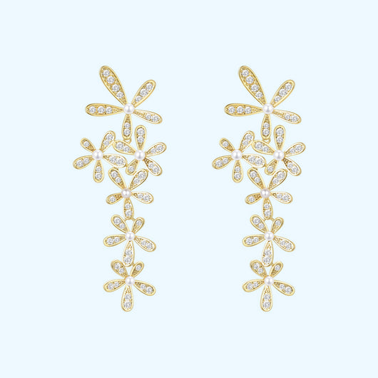 Aretes de Flor Zirconia y Perla Combinada - Image 14