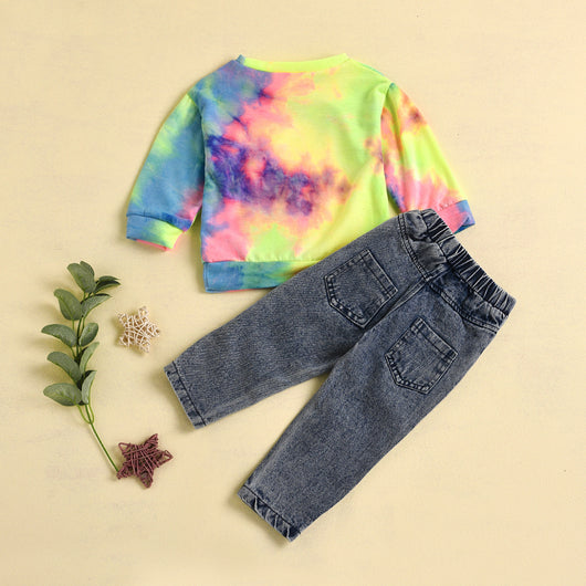 Conjunto Sudadera Tie Dye Arcoíris + Jeans Rotos