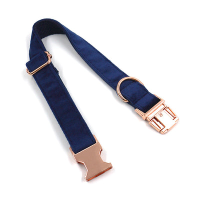 Collar para Mascotas de Terciopelo Azul con Hebilla Oro Rosado - Image 4