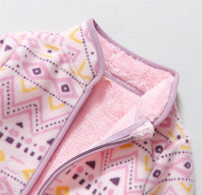 Chaqueta Casual para Niñas con Rayas Geométricas y Forro de Terciopelo - Image 3