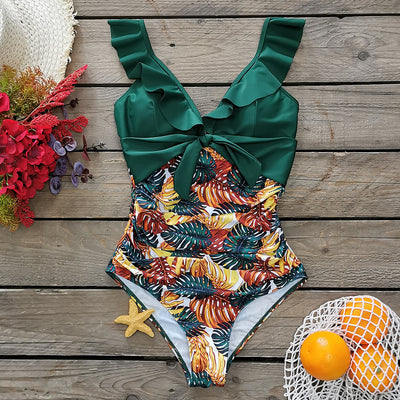 Traje de Baño Mujer Halter con Volantes y Estampado Minimalista - Image 12