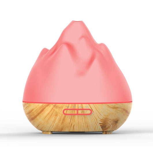Mountain View Volcano Aroma Diffuser Mini Humidifier with blue LED light and dark wood grain base. - Image 8