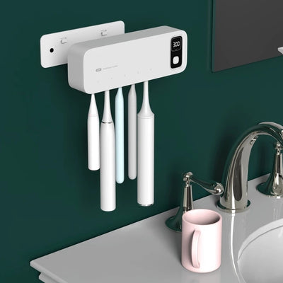 Esterilizador UV para Cepillos de Dientes Recargable con Pantalla LED y Montaje Mural