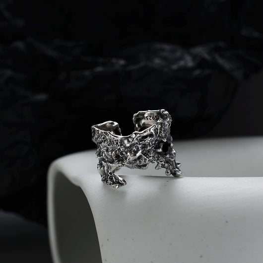 Anillo de Plata Esterlina para Dedo Índice con Textura Distressed Estilo Ins - Image 6