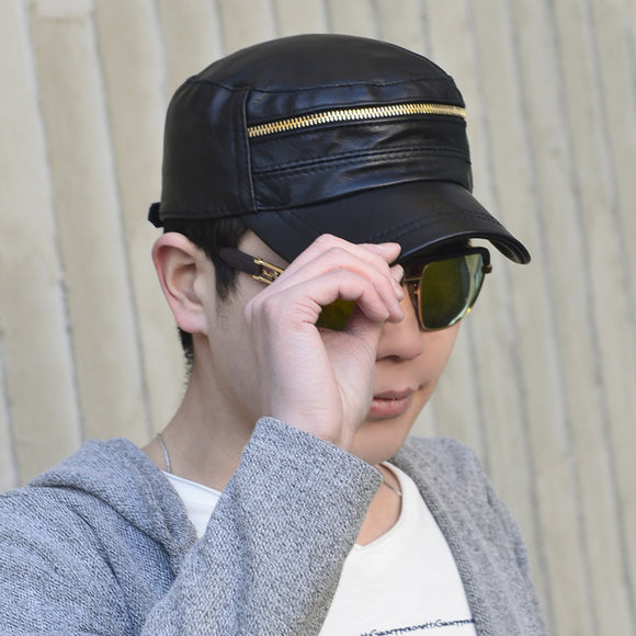 Sombrero Plano de Cuero Fino - Estilo Casual Minimalista