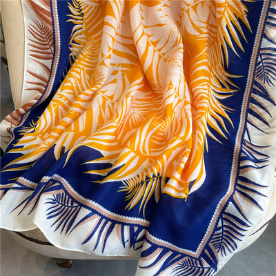 Pañoleta de Algodón y Lino con Estampado de Hojas para Mujer - Image 16