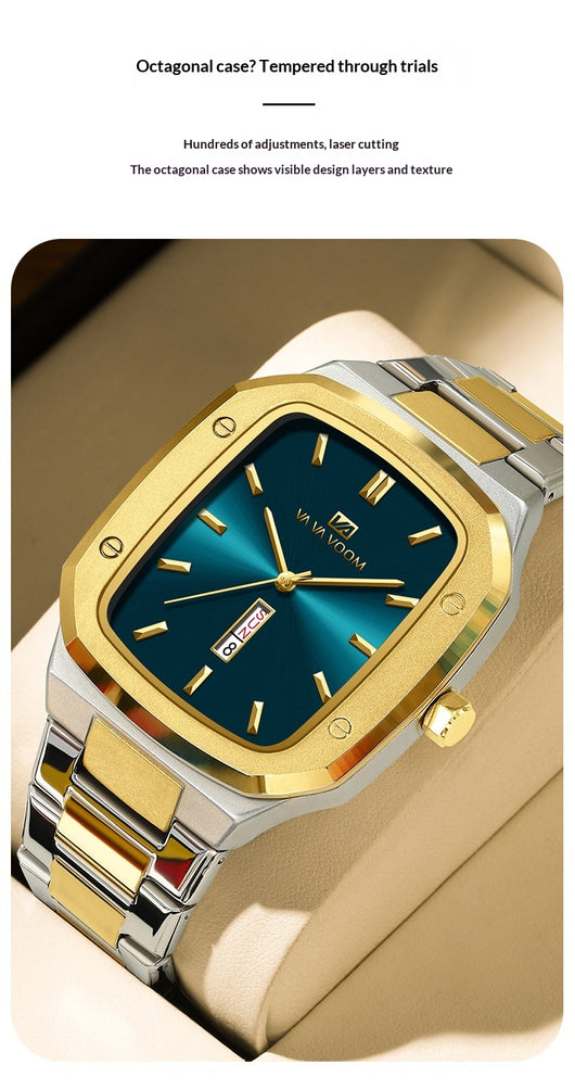 Reloj Ejecutivo Rectangular de Acero con Doble Calendario para Hombre - Image 14