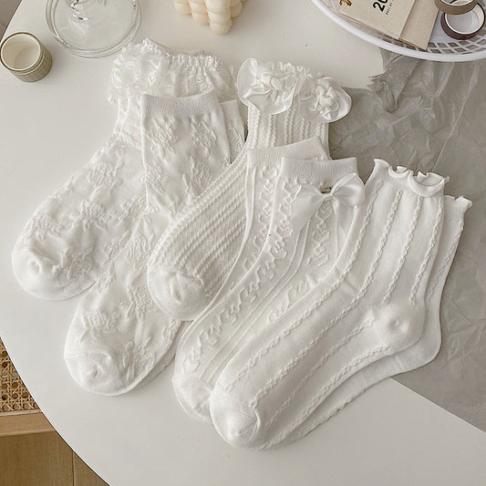 Calcetines Lolita de Encaje Blanco para Mujer - Tubo Medio Algodón - Image 2