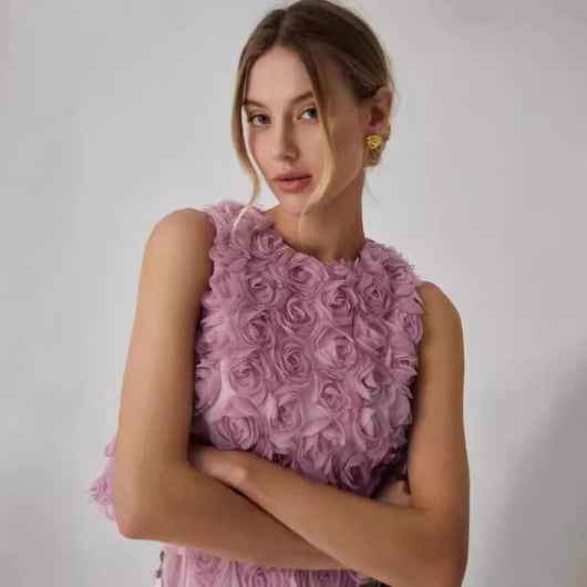 Blusa Suelta sin Mangas con Rosas Tridimensionales - Image 2