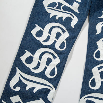 Jeans Lavados con Estampado de Letras para Hombre - Tendencia Urbana - Image 9