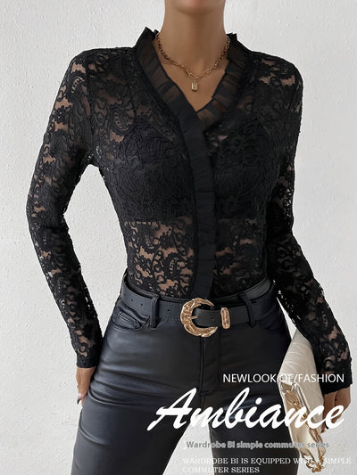 Blusa Elegante de Encaje Paisley con Volantes de Diseño Europeo - Image 16