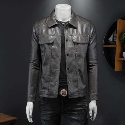 Chaqueta de Cuero PU para Motociclista con Solapa - Estilo Masculino - Image 7