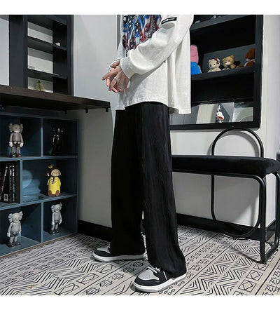 Pantalones Casuales Anchos de Seda Helada con Drapeado Suelto para Hombre - Image 12