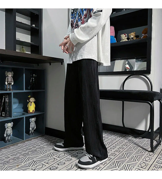 Pantalones Casuales Anchos de Seda Helada con Drapeado Suelto para Hombre - Image 12