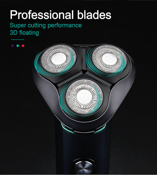 VGR men's electric rotary shaver with a dark teal metal body, LCD display, and three shaving heads. Includes USB cable, cleaning brush, travel pouch, and protec - Image 9