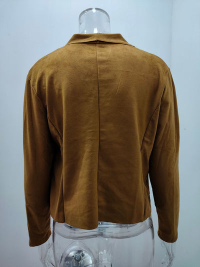 Chaqueta Casual de Terciopelo Gamuza Sintética con Solapa Temperamento - Image 17