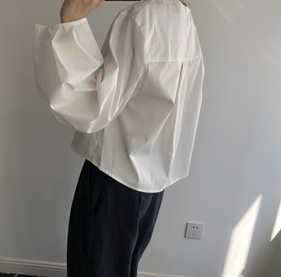 Blusa Suelta de Cuello Redondo con Mangas Linterna - Blanco para Mujer - Image 2