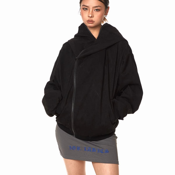 Cardigan Sudadera Desconstructido con Capucha y Cierre Oblicuo para Mujer