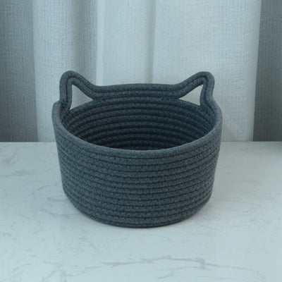 Canasta de Almacenamiento Tejida a Mano con Orejas de Gato - Image 12