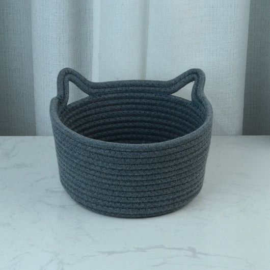 Canasta de Almacenamiento Tejida a Mano con Orejas de Gato - Image 12