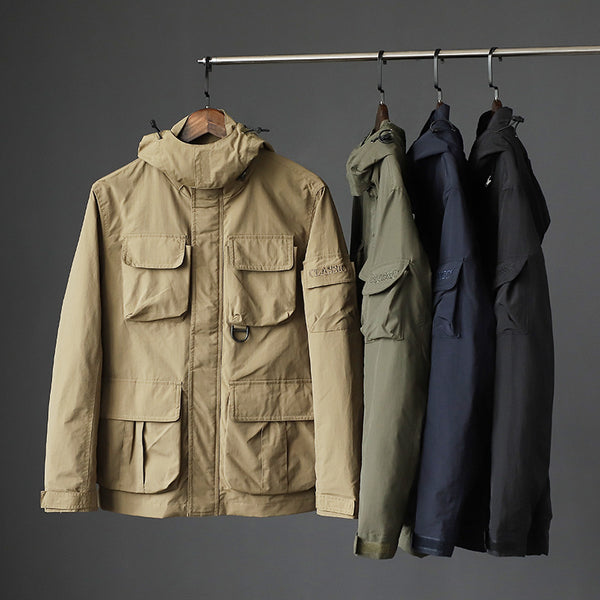 Chaqueta Impermeable y Cortavientos para Hombre con Múltiples Bolsillos