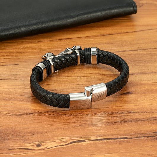 Pulsera Magnética para Hombre con Dragón Pi Xiu - Acero Inoxidable y Cuero con Patrón Leopardo - Image 3