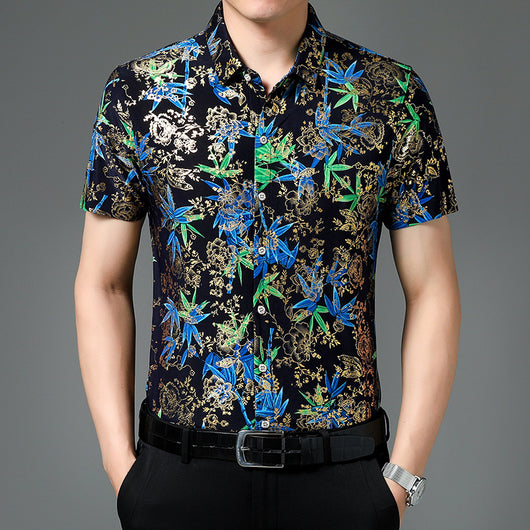 Camisa Estampada de Manga Corta para Hombre Adulto - Tela Fresca Elástica - Image 11