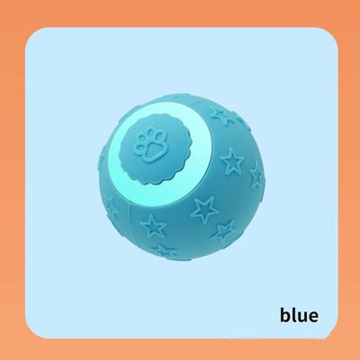 Blue smart ball cat toy with a glowing paw print and star patterns for interactive pet play. - Image 17