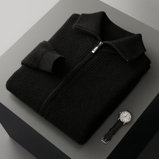 Cardigan de Lana Pura con Cierre para Hombre - Abrigo Solapa Otoño Invierno - Image 3