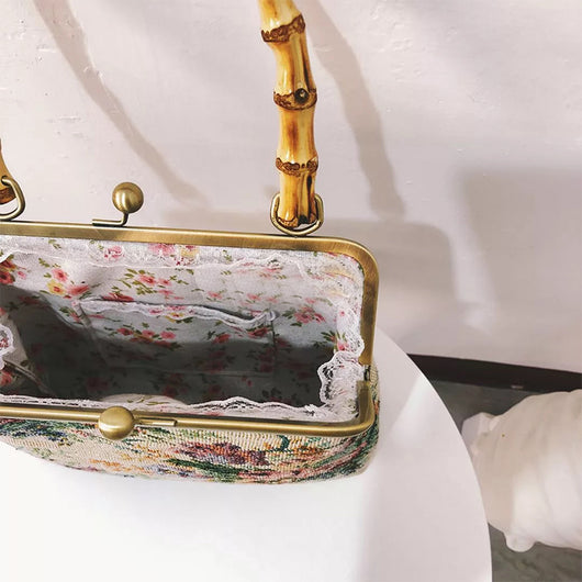 Bolsa Mensajera Bambú con Estampado Floral Retro - Image 9