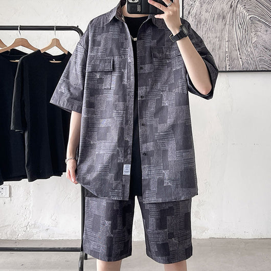 Conjunto Retro Hong Kong Estilo Vintage - Camisa Five-Point Trendy Dos Piezas
